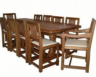 ROBERT MOUSEMAN THOMPSON DINING SUITE WITH 10 LATTICE BACK CHAIRS