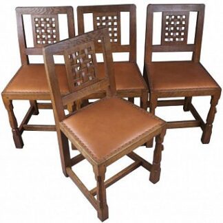 ROBERT MOUSEMAN THOMPSON SET OF FOUR VINTAGE LATTICE BACK DINING CHAIRS