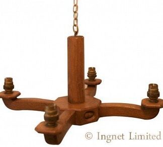 ACORN INDUSTRIES YORKSHIRE OAK ARTS & CRAFTS FOUR ARM CEILING CHANDELIERS WITH UPLIGHTING LAMP HOLDERS