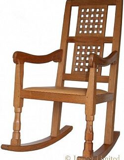 ROBERT MOUSEMAN THOMPSON DOUBLE LATTICE BACK OAK ROCKING CHAIR