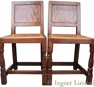 ROBERT MOUSEMAN THOMPSON PAIR OF VINTAGE PANELLED BACK DINING CHAIRS