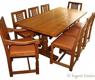 ROBERT MOUSEMAN THOMPSON OAK DINING TABLE AND EIGHT LATTICE BACK CHAIRS INCLUDING TWO ARM CHAIRS