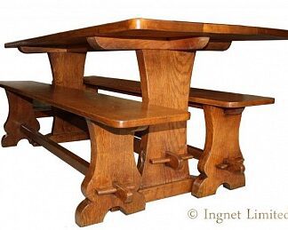 MARTIN LIZARDMAN DUTTON OAK DINING TABLE WITH A PAIR OF OAK BENCHES