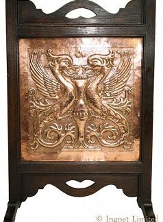 KESWICK SCHOOL OF INDUSTRIAL ART KSIA A RARE ARTS & CRAFTS COPPER & OAK FIRE SCREEN