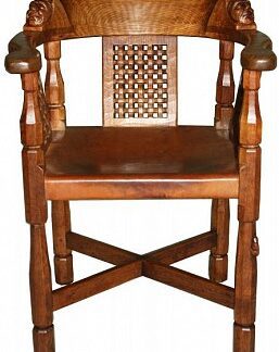 ROBERT MOUSEMAN THOMPSON RARE MONKS CHAIR WITH TWO CARVED MONKS HEADS