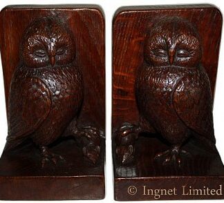 ROBERT MOUSEMAN THOMPSON PAIR OF EARLY CARVED OWL BOOKENDS