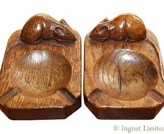 ROBERT MOUSEMAN THOMPSON A PAIR OF EARLY CARVED OAK ASHTRAYS