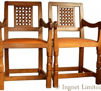 ROBERT MOUSEMAN THOMPSON PAIR OF LATTICE BACK ARM CHAIRS