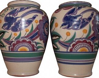 POOLE POTTERY RARE BLUE BIRD PATTERN VASES 1930