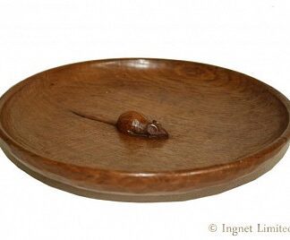 ROBERT MOUSEMAN THOMPSON VINTAGE LARGE SHALLOW CARVED OAK FRUIT BOWL