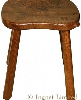 ROBERT MOUSEMAN THOMPSON VINTAGE 4 LEGGED ADZED BURR OAK MILKING STOOL