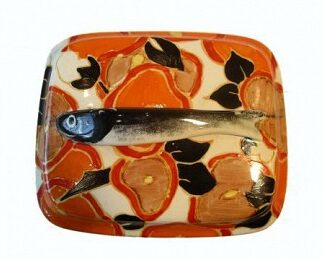 CLARICE CLIFF BIZARRE HONEYGLAZE SARDINE DISH WITH LID RARE PATTERN