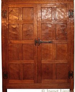 ROBERT MOUSEMAN THOMPSON VERY EARLY ADZED OAK DOUBLE WARDROBE