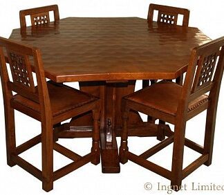 ROBERT MOUSEMAN THOMPSON ADZED OAK OCTAGONAL DINING SUITE