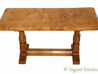 ROBERT MOUSEMAN THOMPSON SOLID OAK COFFEE TABLE WITH RARE BURR TOP