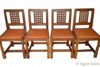 ROBERT MOUSEMAN THOMPSON VINTAGE SET OF FOUR LATTICE BACK DINING CHAIRS