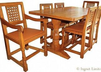 ROBERT MOUSEMAN THOMPSON MODERN DINING SUITE 5 FOOT TABLE WITH 6 LATTICE BACK CHAIRS