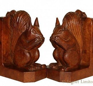 ROBERT MOUSEMAN THOMPSON RARE EARLY PAIR OF BOOKENDS WITH CARVED SQUIRRELS