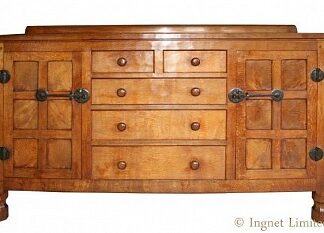 ROBERT MOUSEMAN THOMPSON RARE EARLY 5 DRAWER FULLY ADZED OAK SIDEBOARD