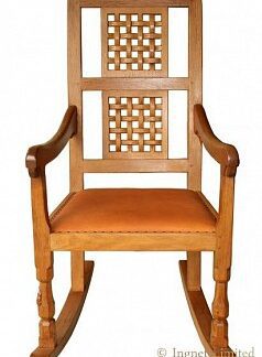 ROBERT MOUSEMAN THOMPSON OAK ROCKING CHAIR LATTICE BACK