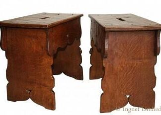 ROBERT MOUSEMAN THOMPSON VERY RARE EARLY PAIR OF BOARDED STOOLS 1930