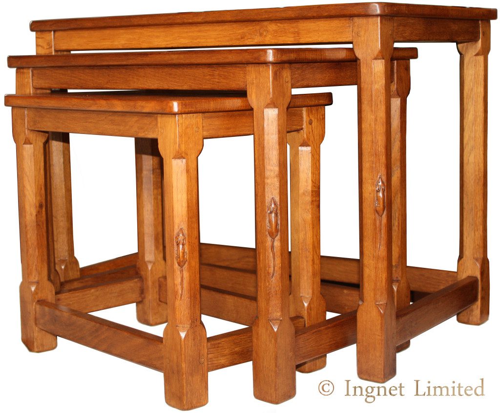 ROBERT MOUSEMAN THOMPSON VINTAGE NEST OF ADZED TABLES