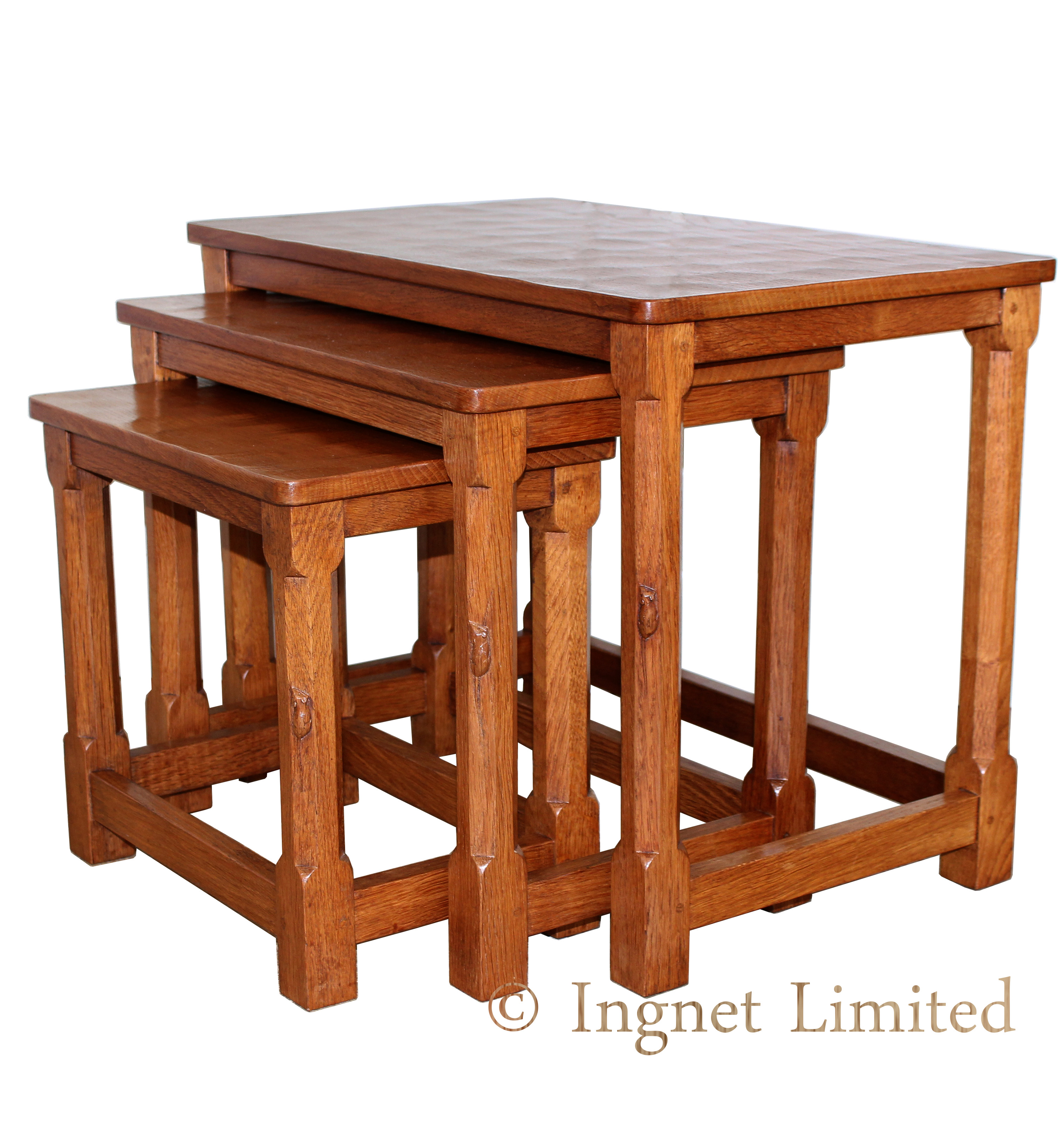 ROBERT MOUSEMAN THOMPSON NEST OF OAK TABLES