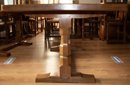 ROBERT MOUSEMAN THOMPSON 7FT ADZED OAK DINING TABLE - Image 11