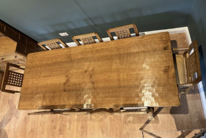 ROBERT MOUSEMAN THOMPSON 7FT ADZED OAK DINING TABLE - Image 14