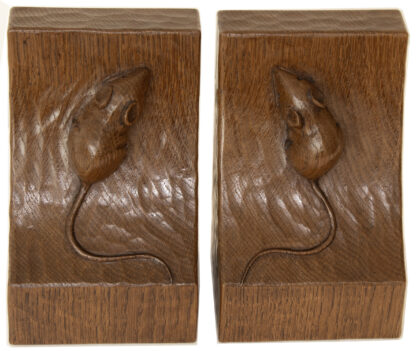 ROBERT MOUSEMAN THOMPSON ADZED OAK BOOK ENDS - Image 2