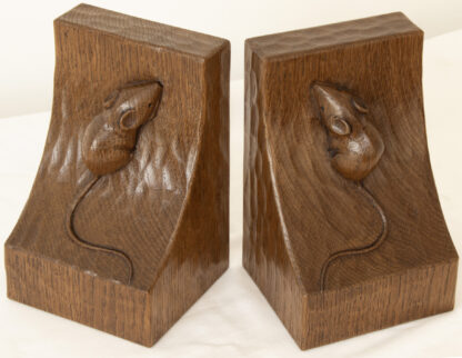 ROBERT MOUSEMAN THOMPSON ADZED OAK BOOK ENDS - Image 12