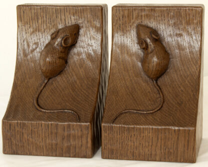 ROBERT MOUSEMAN THOMPSON ADZED OAK BOOK ENDS - Image 4
