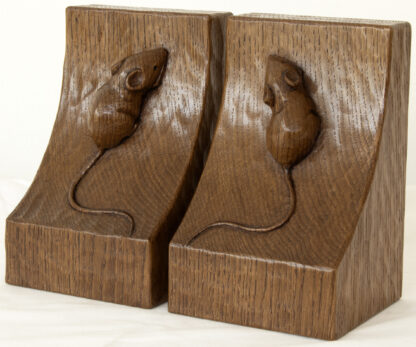 ROBERT MOUSEMAN THOMPSON ADZED OAK BOOK ENDS - Image 5