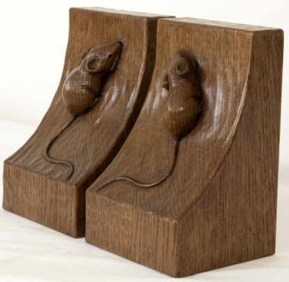 ROBERT MOUSEMAN THOMPSON ADZED OAK BOOK ENDS - Image 6