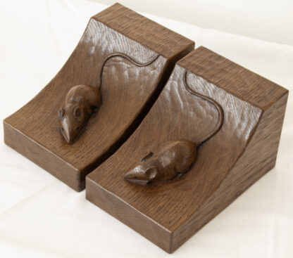 ROBERT MOUSEMAN THOMPSON ADZED OAK BOOK ENDS - Image 7