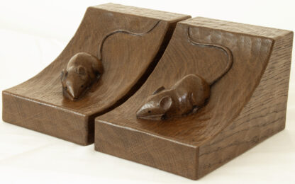ROBERT MOUSEMAN THOMPSON ADZED OAK BOOK ENDS - Image 8
