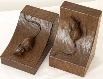 ROBERT MOUSEMAN THOMPSON ADZED OAK BOOK ENDS - Image 9
