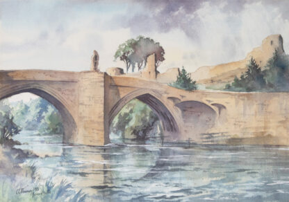 CHRIS MOUNCEY BARNARD CASTLE COUNTY BRIDGE WATERCOLOUR - Image 2
