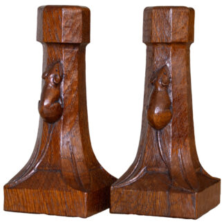 ROBERT MOUSEMAN THOMPSON OAK CANDLESTICKS