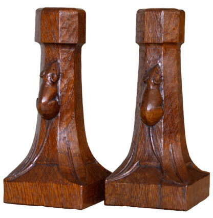 ROBERT MOUSEMAN THOMPSON OAK CANDLESTICKS