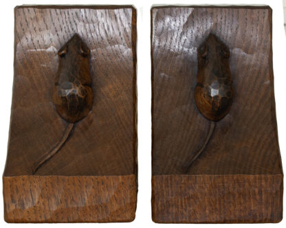 A PAIR OF ROBERT MOUSEMAN THOMPSON OAK BOOKENDS - Image 2