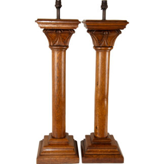 A PAIR OF LARGE ARTS & CRAFTS OAK TABLE LAMPS