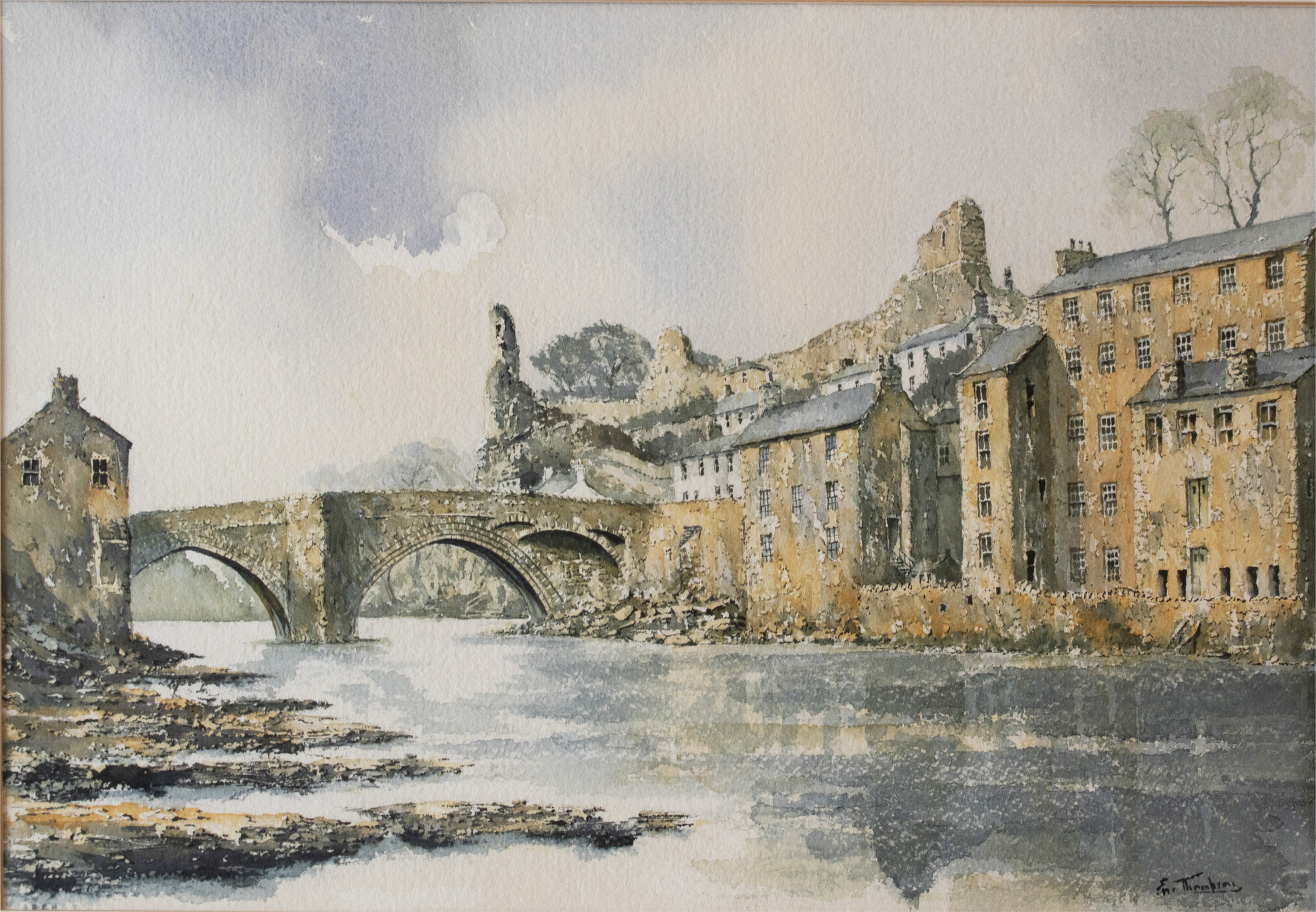 ERIC THOMPSON LARGE WATERCOLOUR OF THE RIVER TEES AT BARNARD CASTLE - Image 2