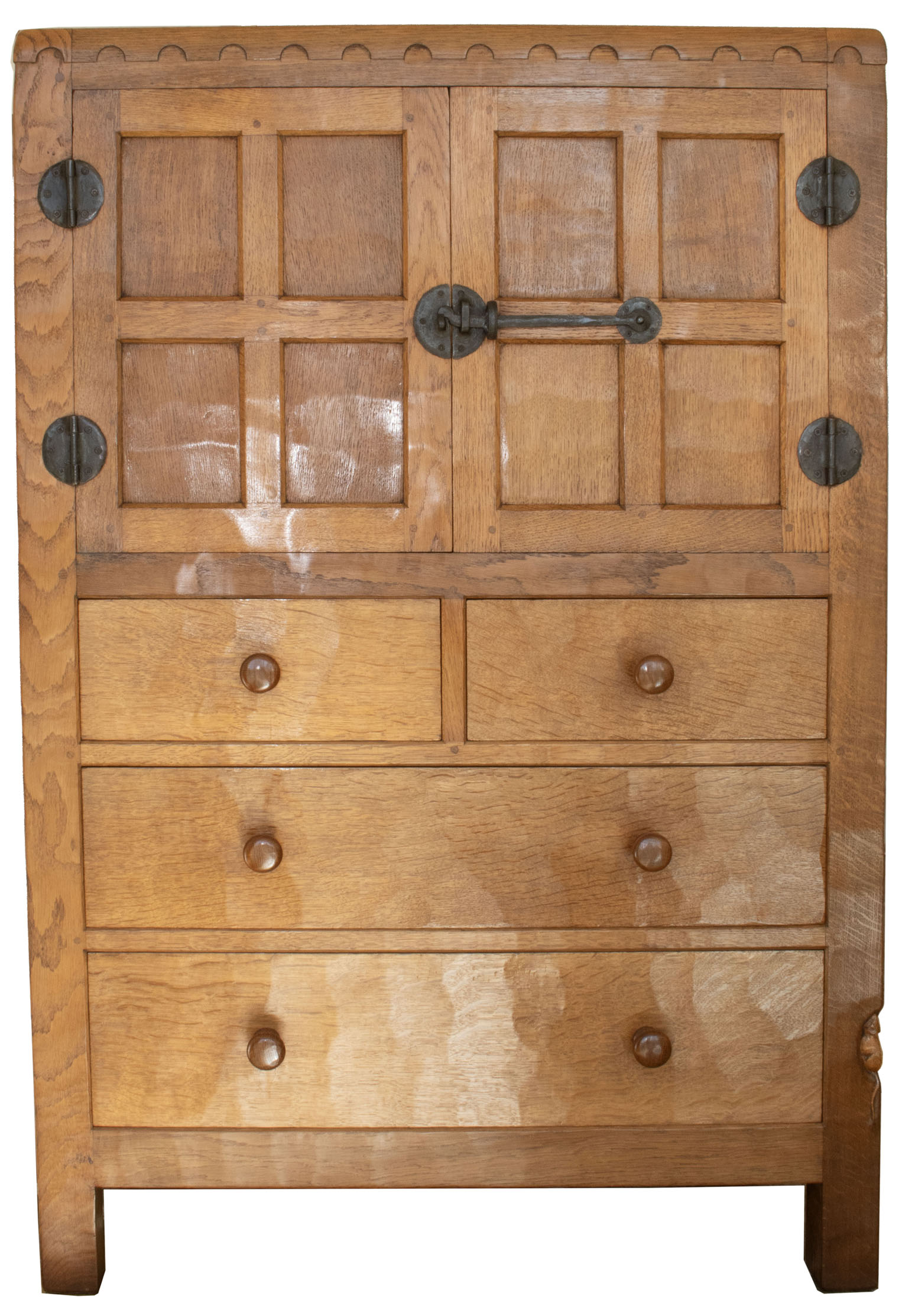 ROBERT MOUSEMAN THOMPSON VINTAGE ADZED OAK TALLBOY/AUMBREY - Image 2