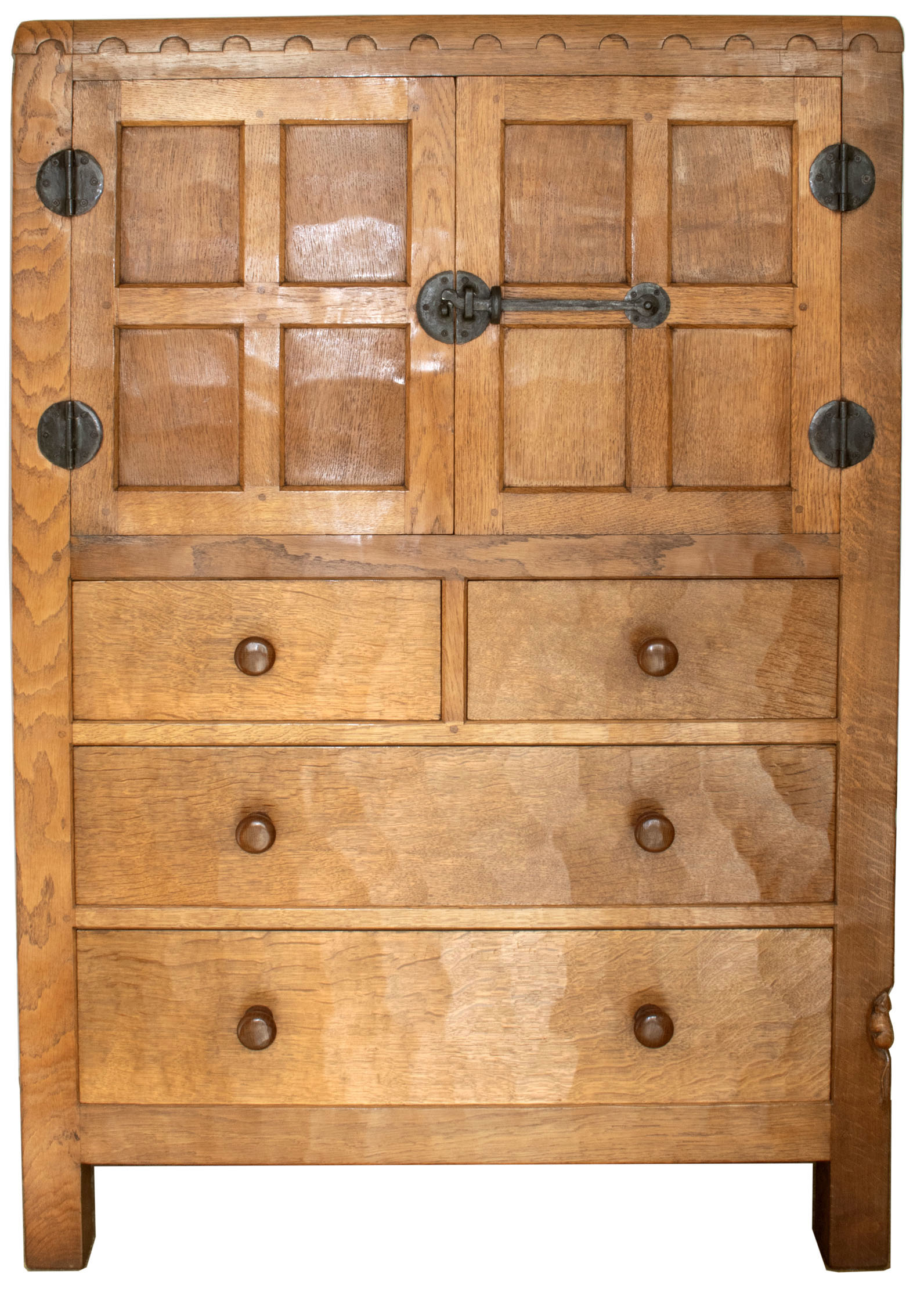 ROBERT MOUSEMAN THOMPSON VINTAGE ADZED OAK TALLBOY/AUMBREY - Image 3