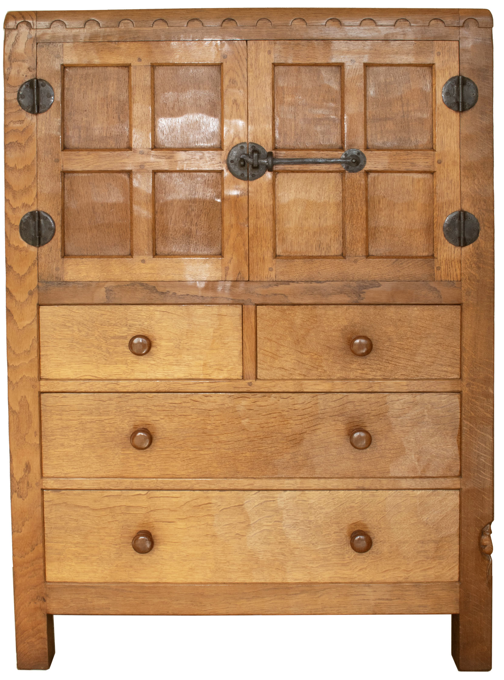 ROBERT MOUSEMAN THOMPSON VINTAGE ADZED OAK TALLBOY/AUMBREY - Image 4