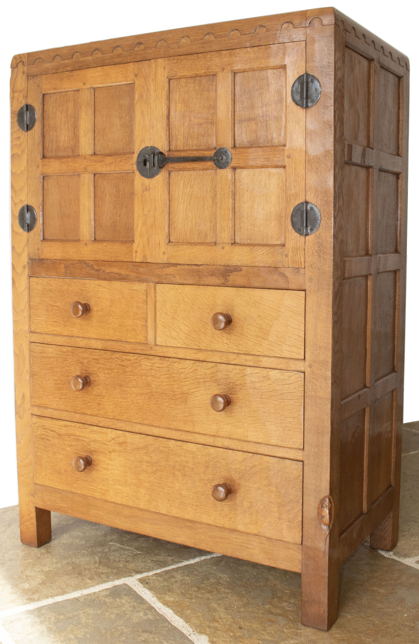 ROBERT MOUSEMAN THOMPSON VINTAGE ADZED OAK TALLBOY/AUMBREY - Image 6
