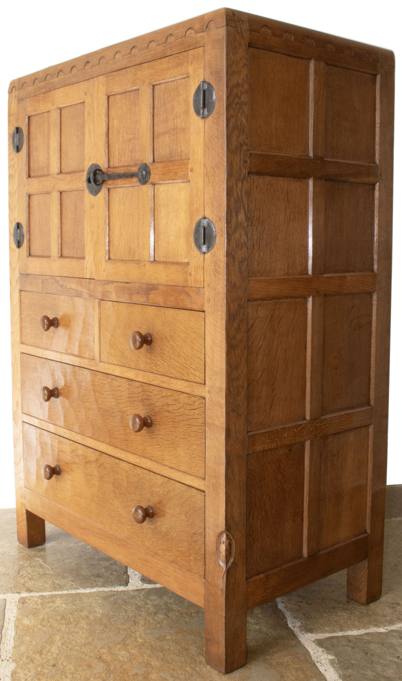 ROBERT MOUSEMAN THOMPSON VINTAGE ADZED OAK TALLBOY/AUMBREY - Image 7