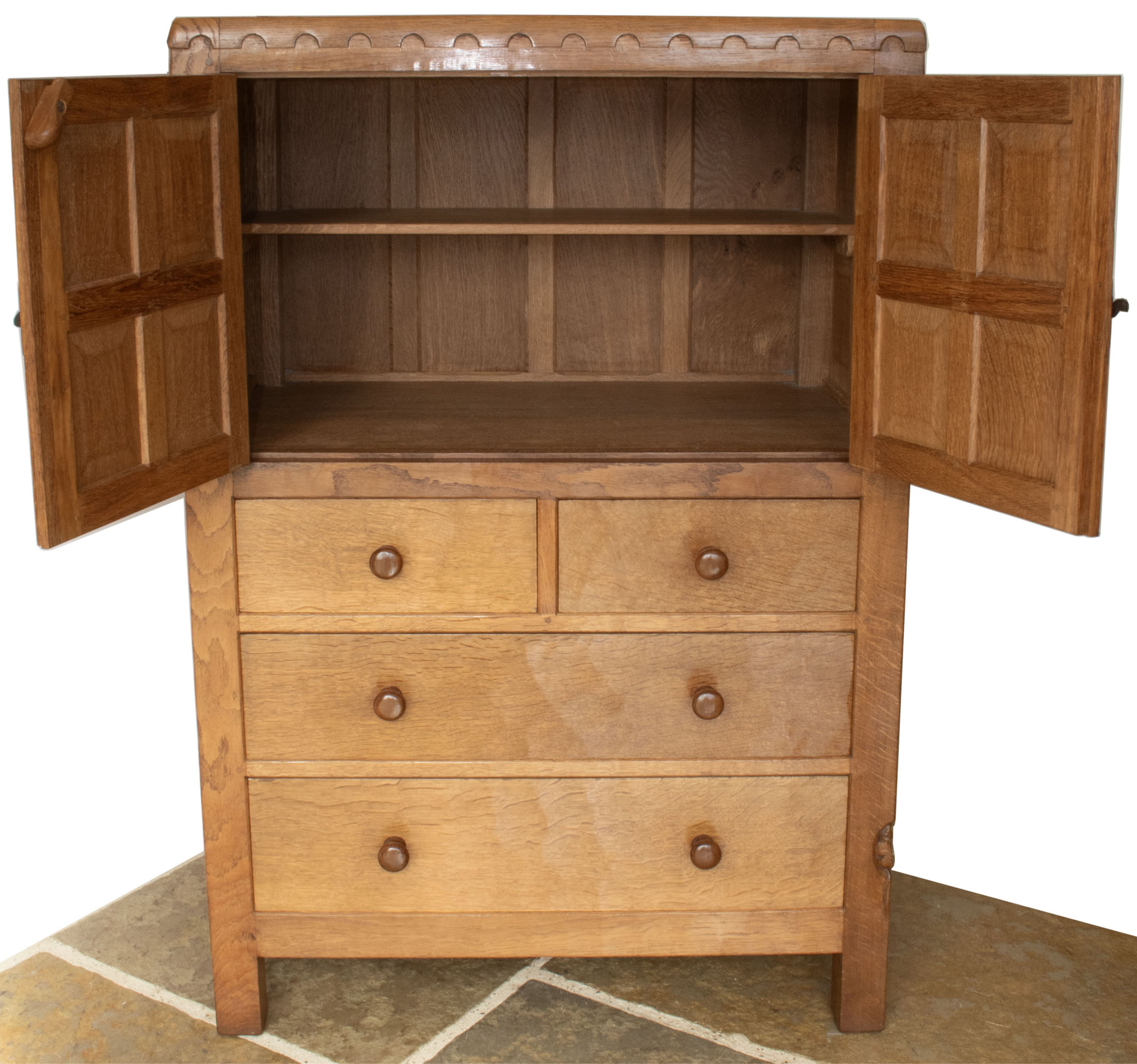 ROBERT MOUSEMAN THOMPSON VINTAGE ADZED OAK TALLBOY/AUMBREY - Image 9