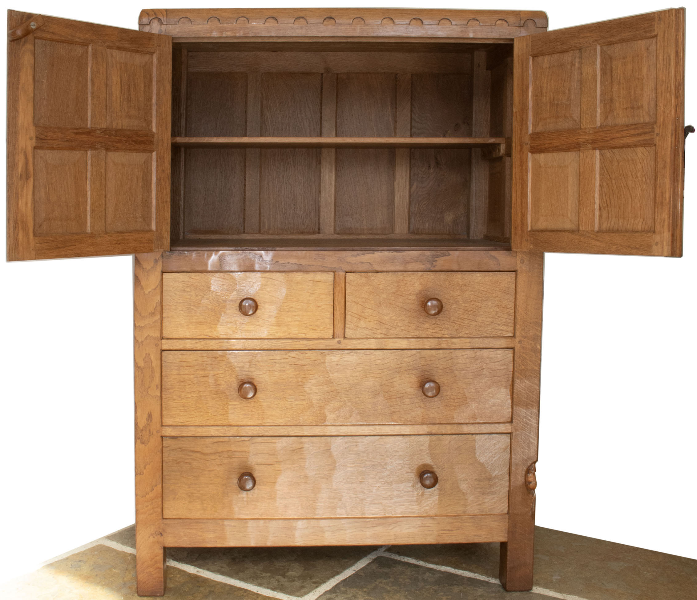 ROBERT MOUSEMAN THOMPSON VINTAGE ADZED OAK TALLBOY/AUMBREY - Image 10